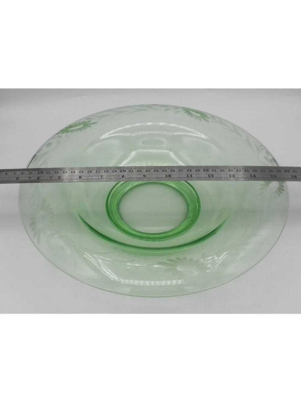 Etched Green Depression Glass Rolled Edge Console Bowl 2 Matching Candle Holders